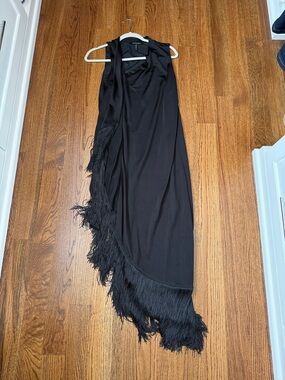 BCBGMaxAzria Black Asymmetrical Fringe Dress